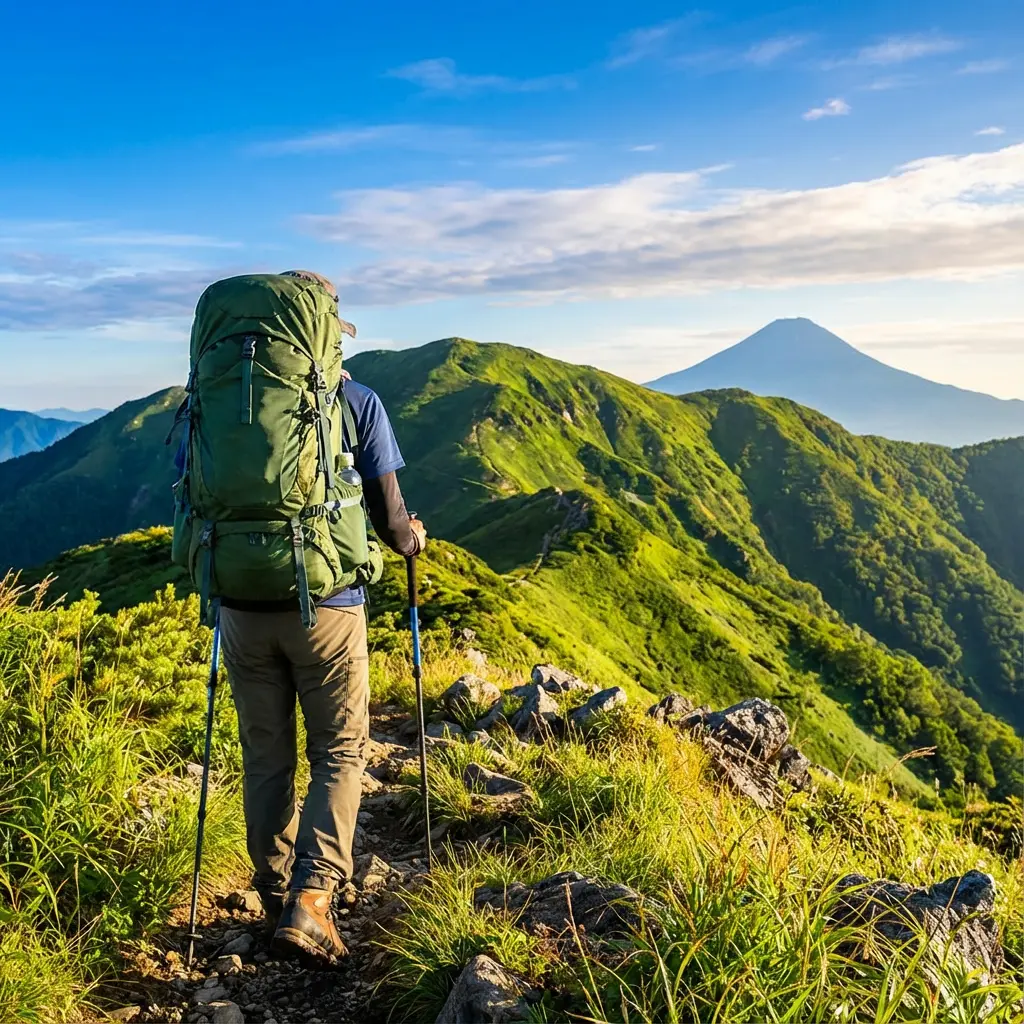 次の山へ向かう登山者の後ろ姿