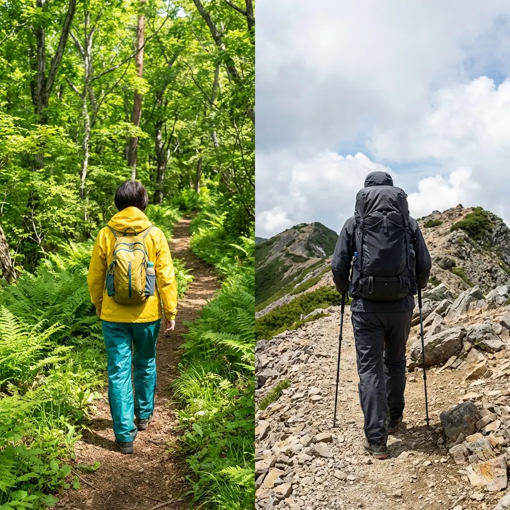 低山ハイクと本格登山の装備比較