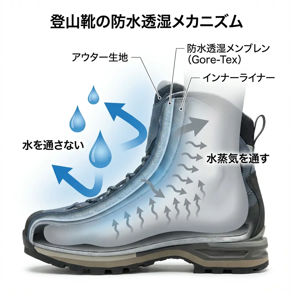 ゴアテックス登山靴の防水透湿の仕組み