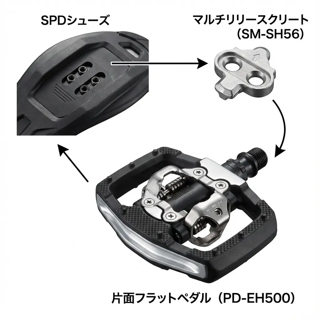 SPDペダルとクリートの組み合わせ解説図