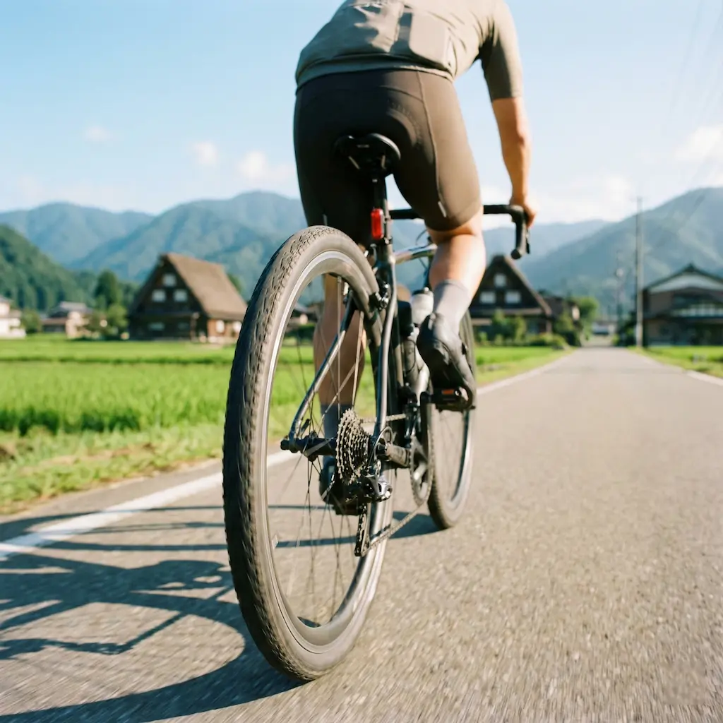 ロードバイクでサイクリングする爽やかなシーン