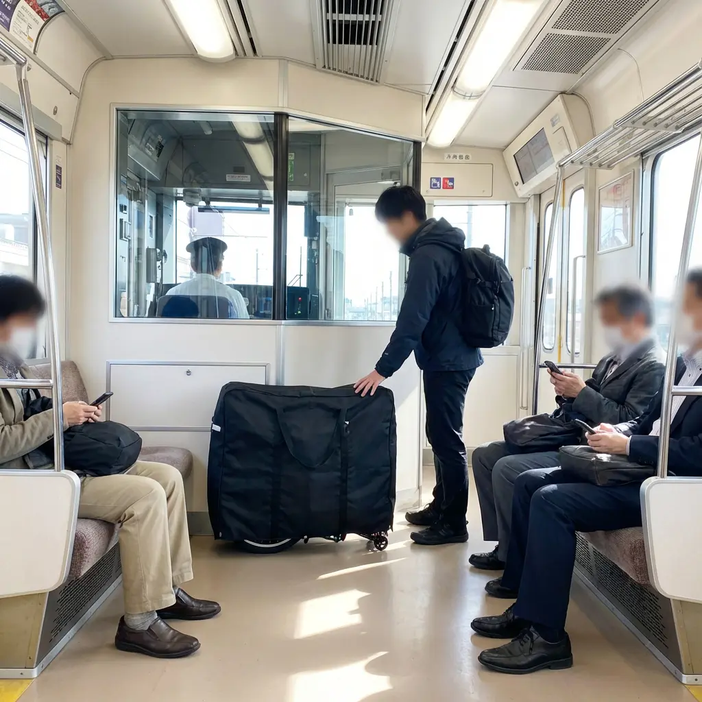 電車内での適切な輪行袋配置