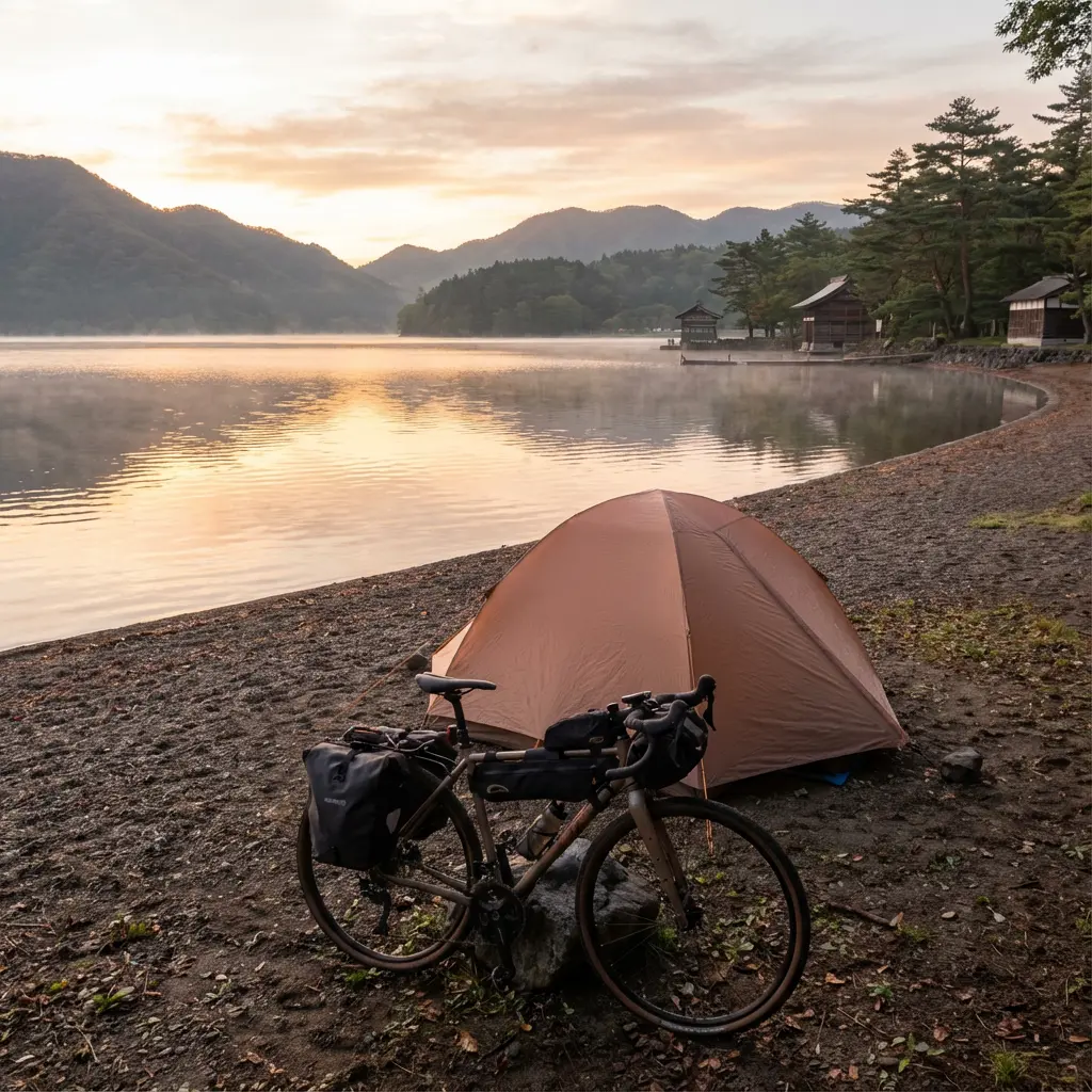 自転車旅のキャンプシーンイメージ