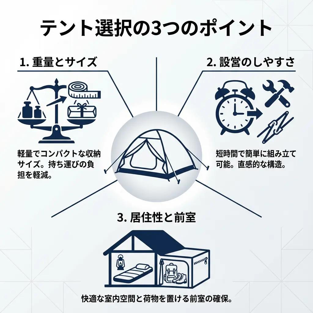 テント選びの重要ポイント解説図