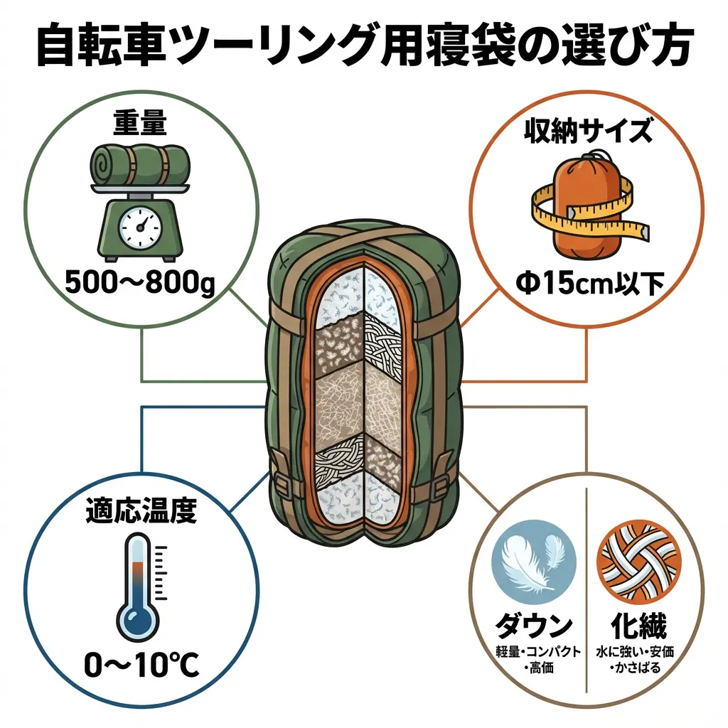 寝袋選びのポイントを示すインフォグラフィック