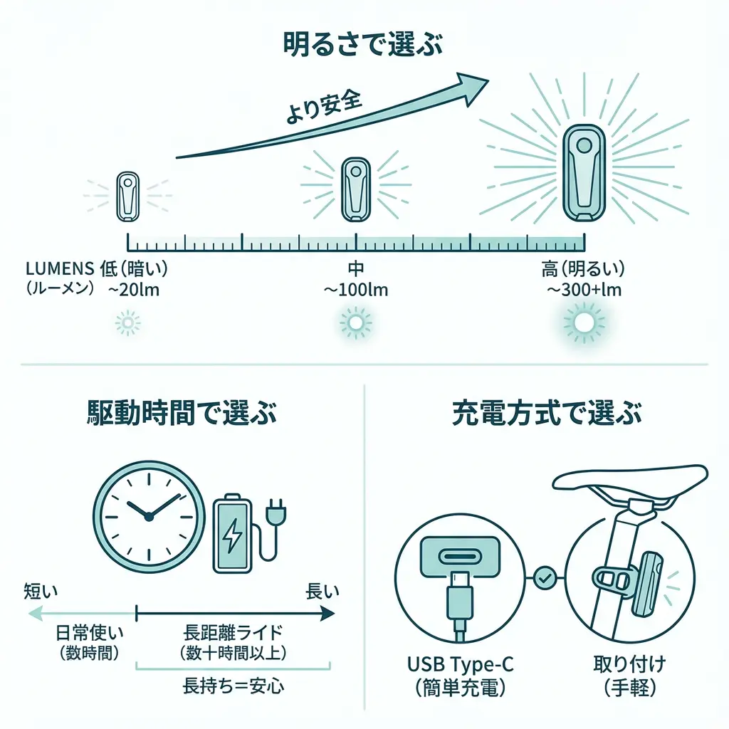 リアライトの選び方ポイント（明るさ・バッテリー・取り付け方法）