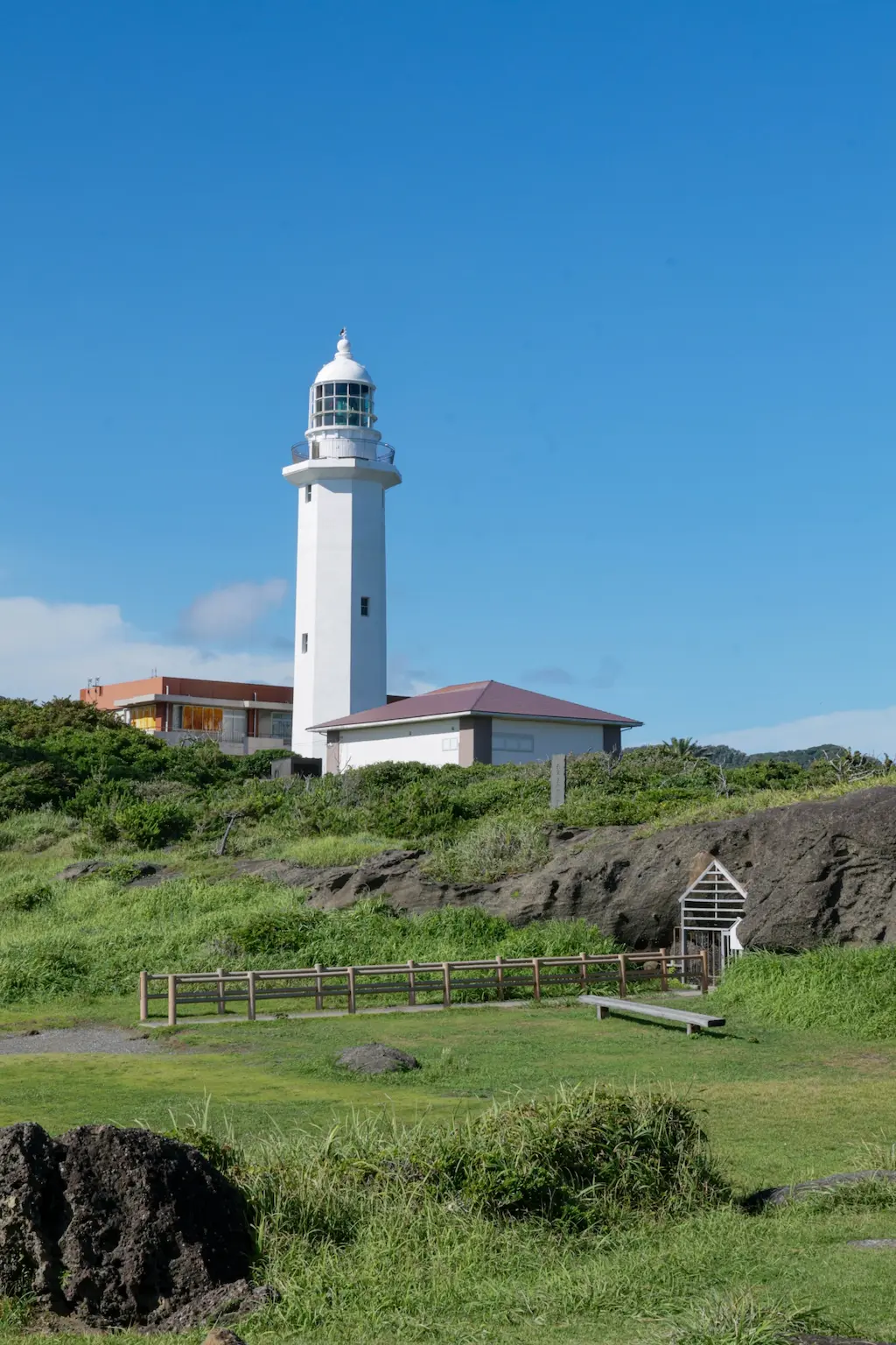 野島崎灯台の白亜の灯台と太平洋