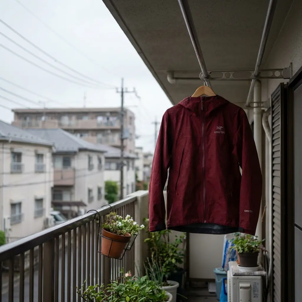 日陰で吊り干し