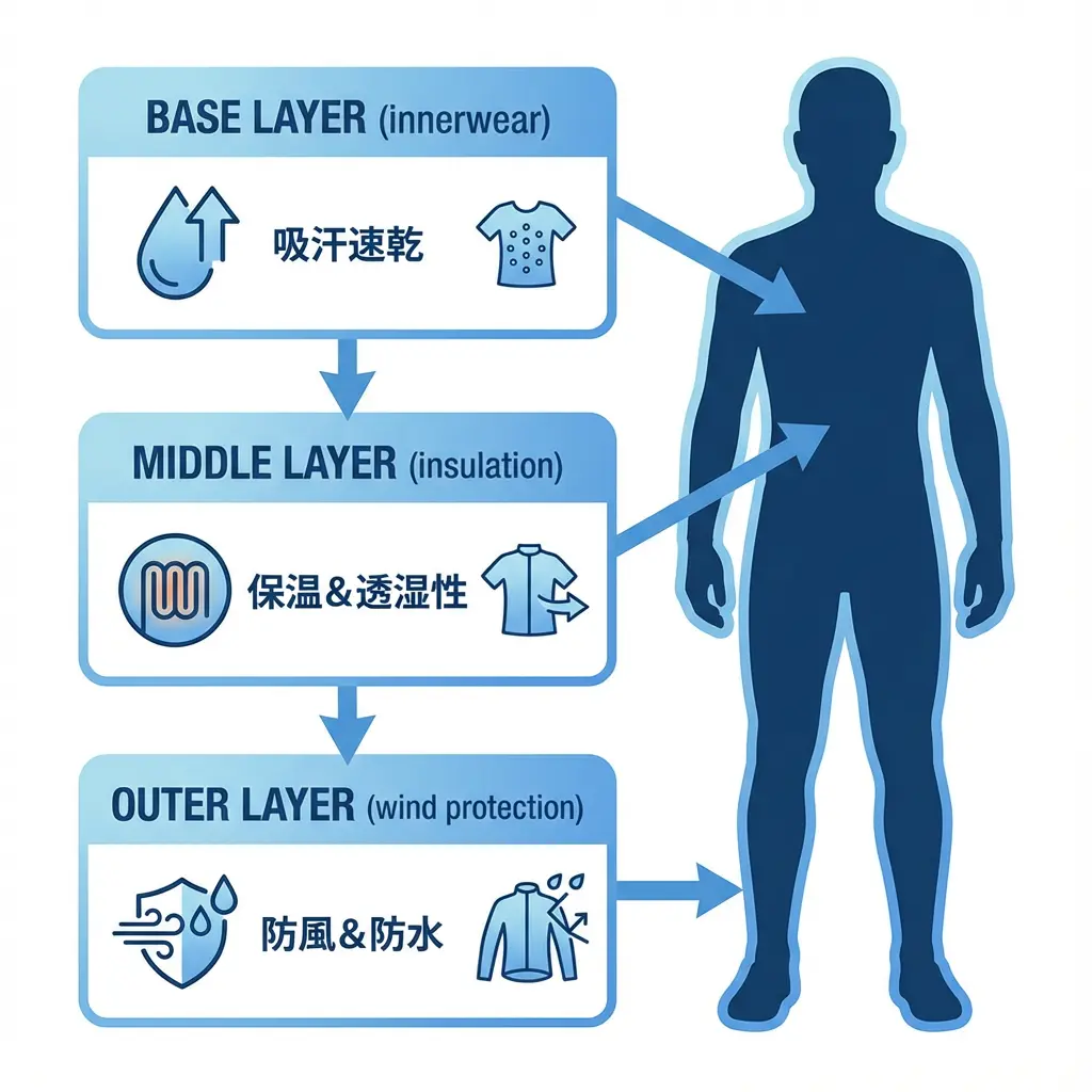サイクリング用レイヤリングシステムの図解