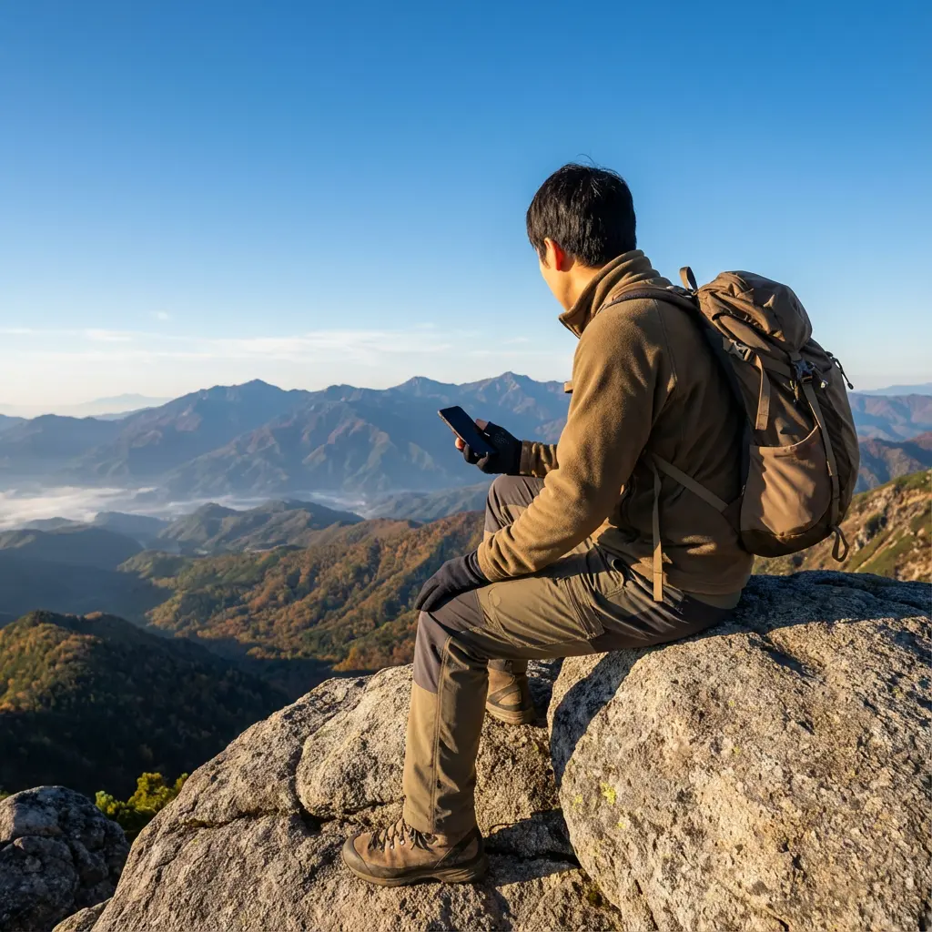 登山アプリを使用している様子