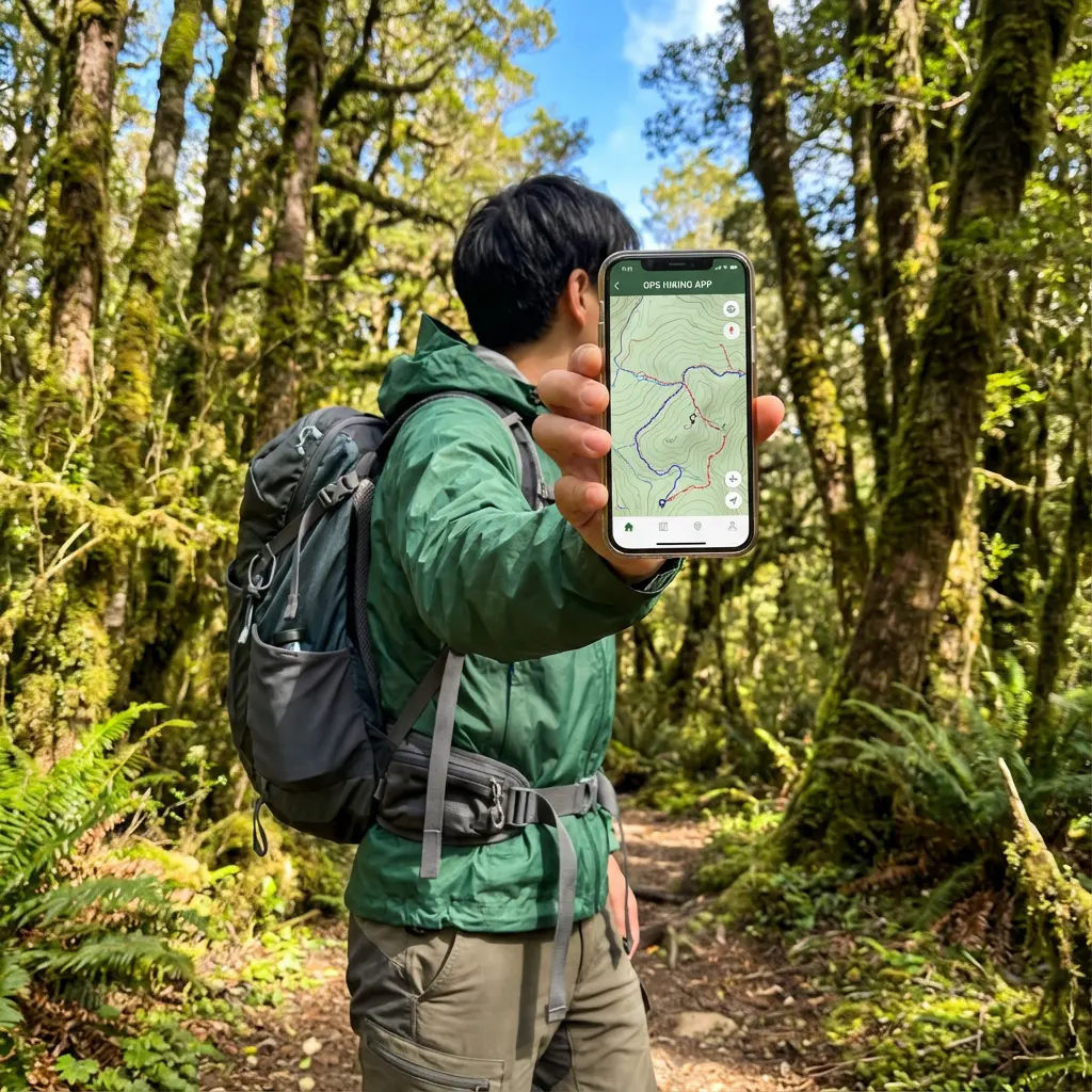 スマートフォンでGPS登山ナビゲーションを使用している様子