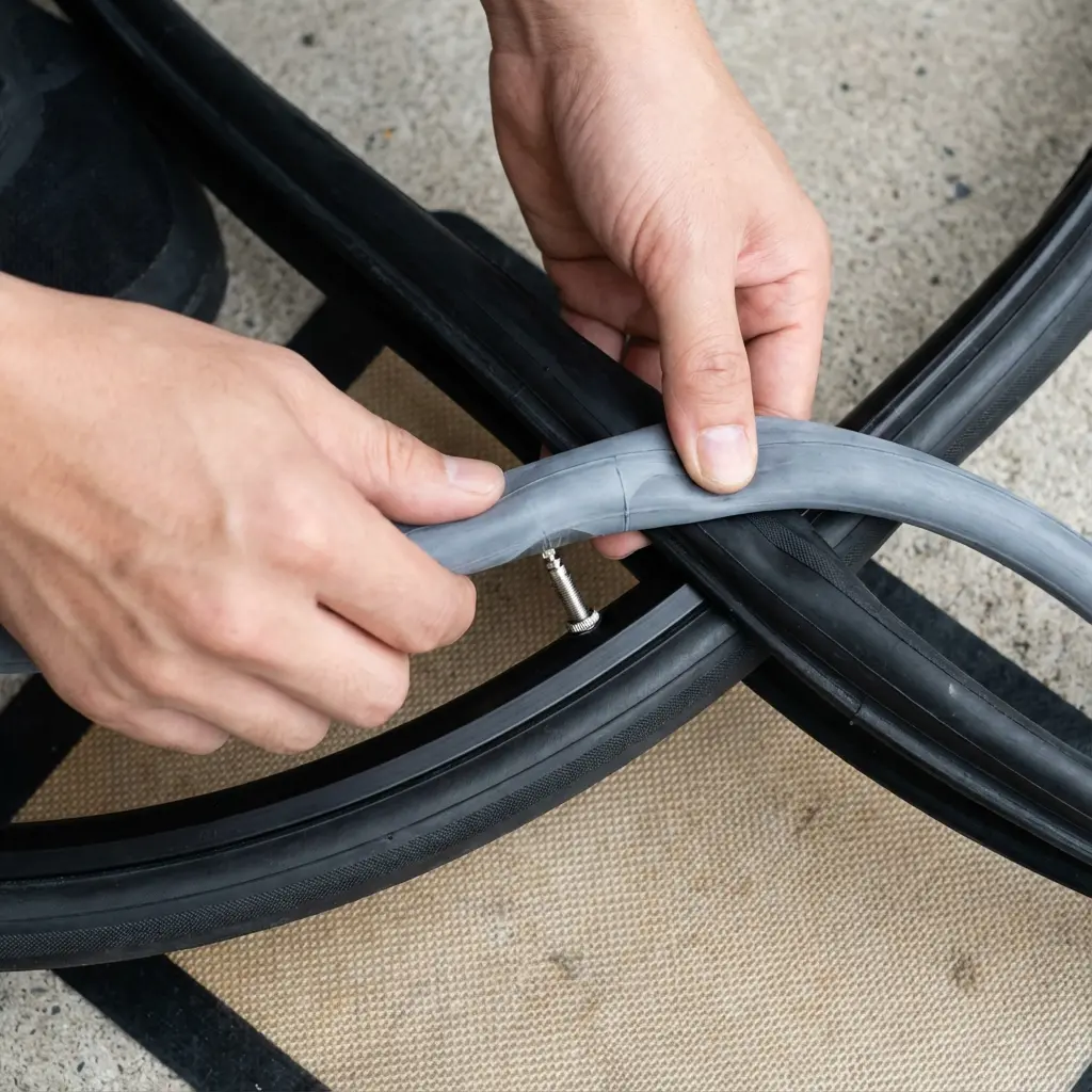 新しいチューブをタイヤに装着