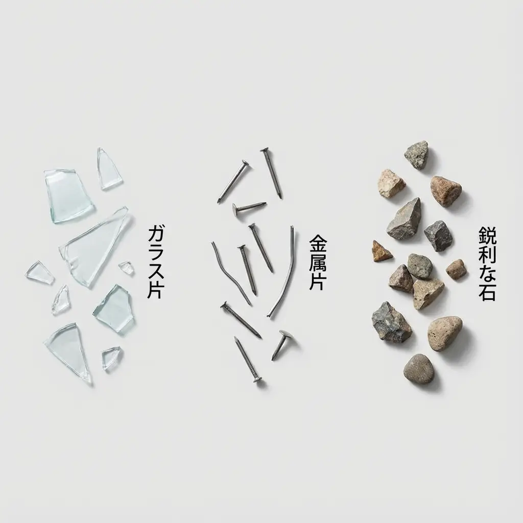 パンクの原因となる異物の例