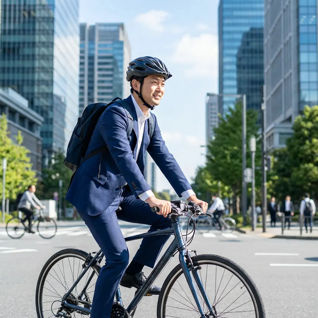 日本の街中を通勤するクロスバイクのイメージ