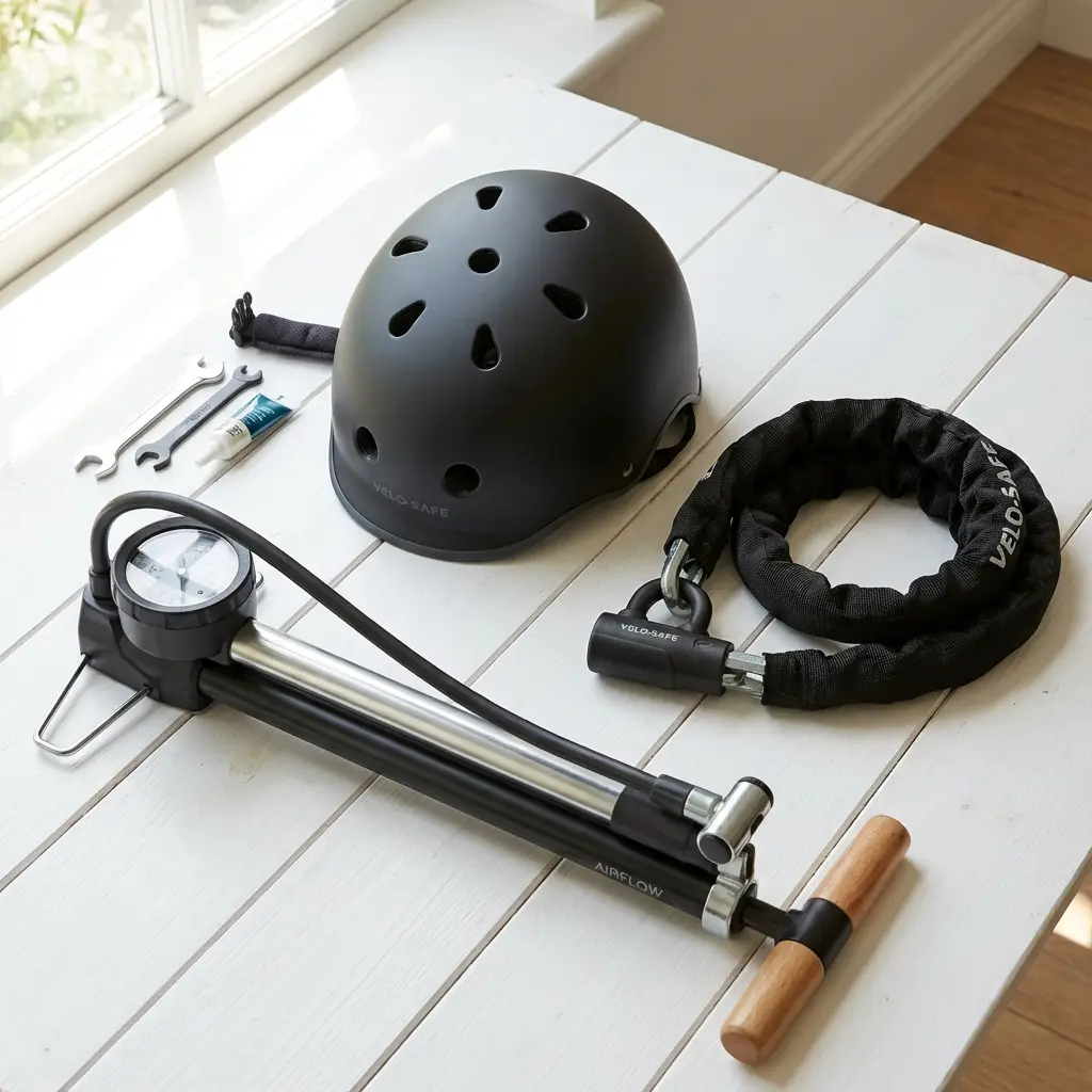 ヘルメットと頑丈なチェーンロック