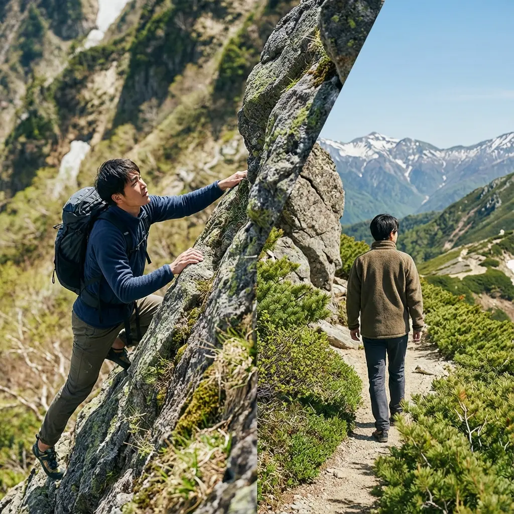 登山スタイルの違いを示す比較イメージ
