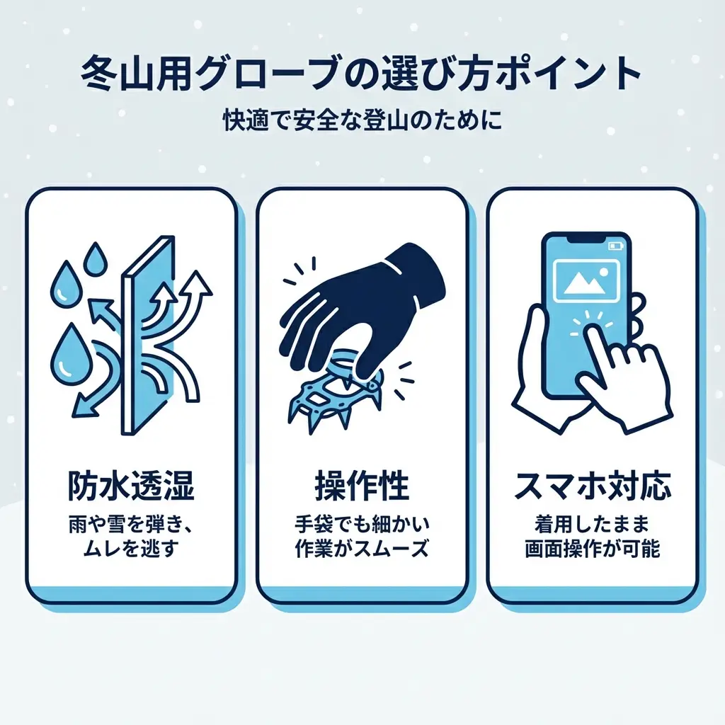 冬山用グローブの機能比較イメージ