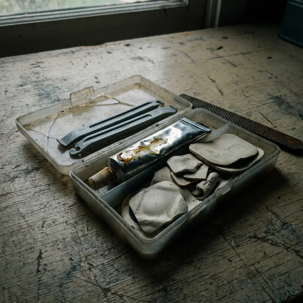 すぐに壊れそうな安価なパンク修理セットのイメージ