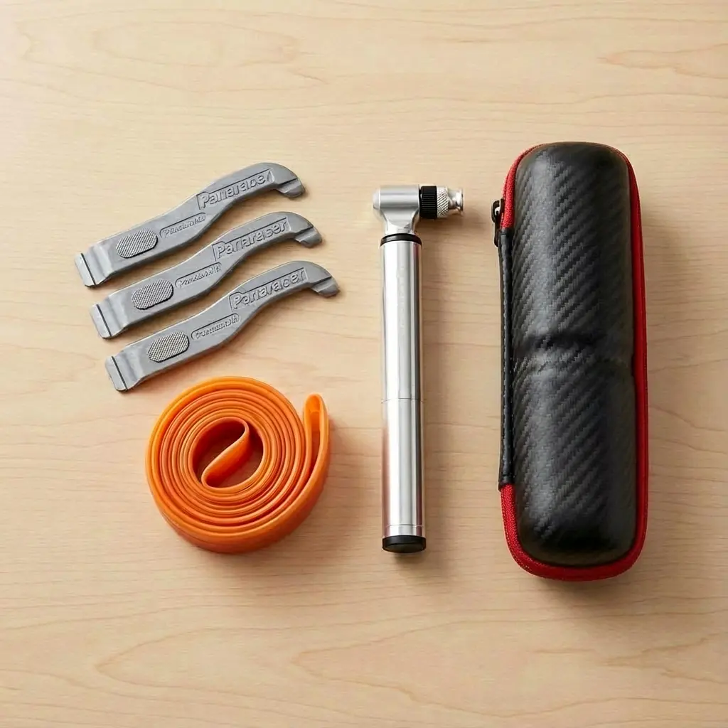 タイヤレバー、TPUチューブ、携帯ポンプ、ツールケースの4点セット