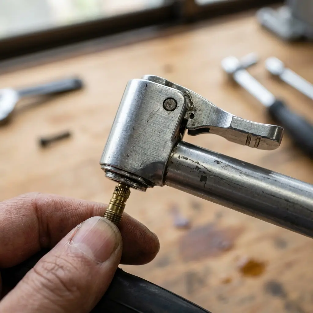 フロアポンプのヘッド部分とバルブの接続イメージ