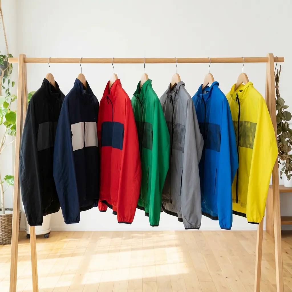 7種類のウィンドブレーカーを比較のために並べたイメージ