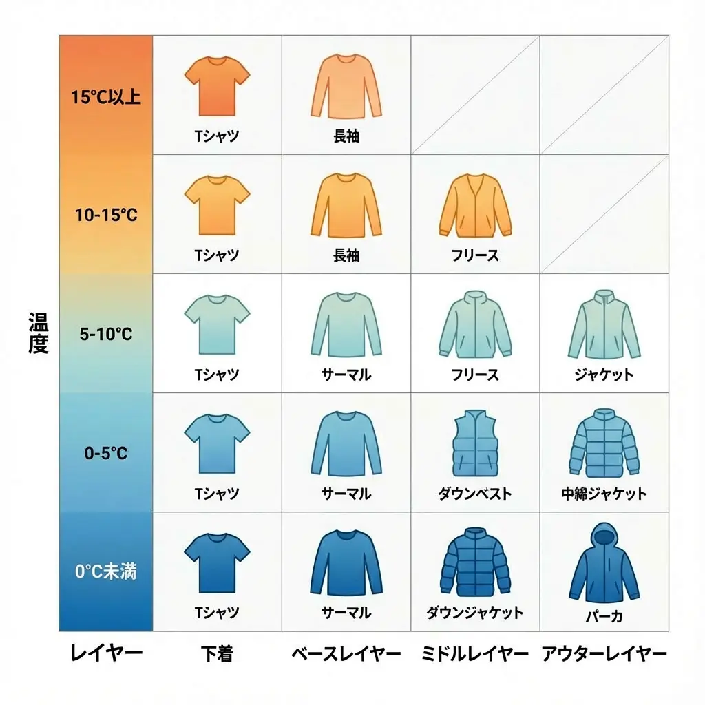 気温別レイヤリング組み合わせ表