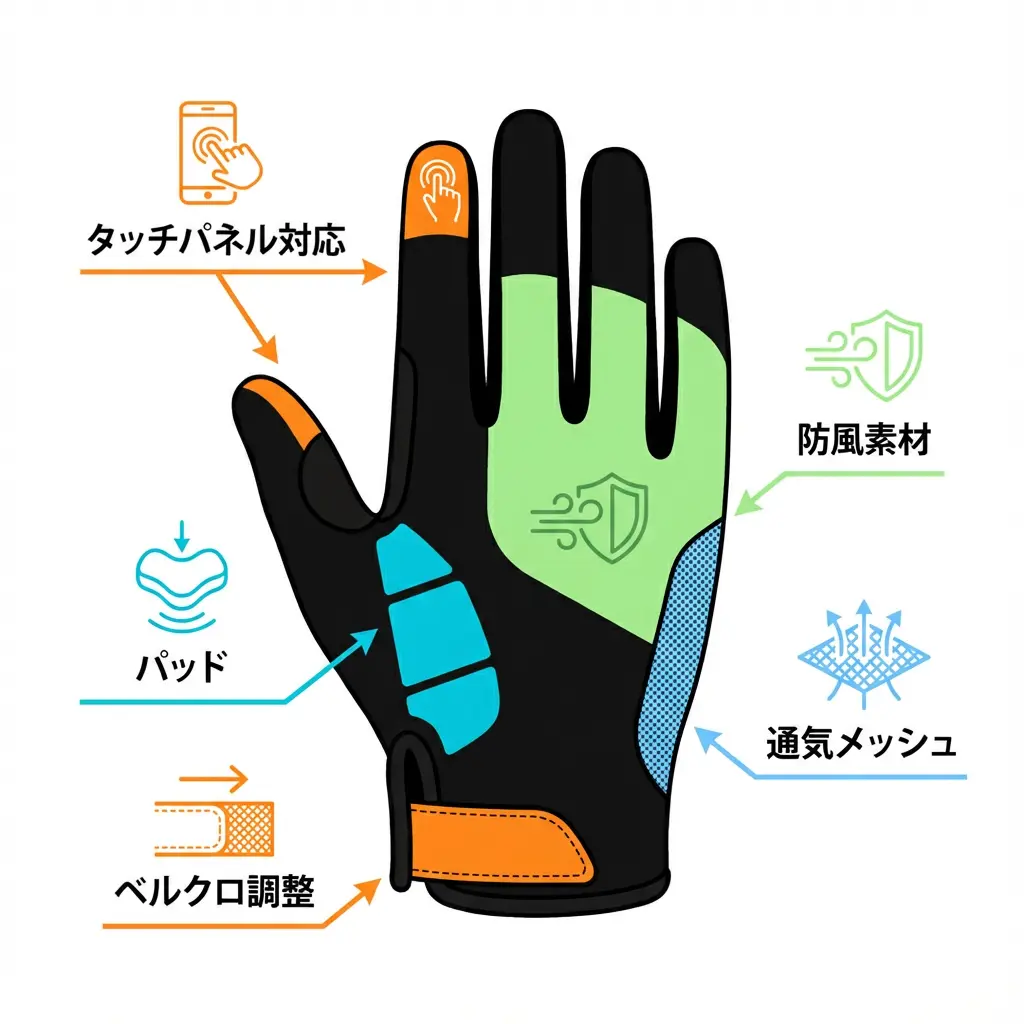 グローブの各部機能を示すインフォグラフィック