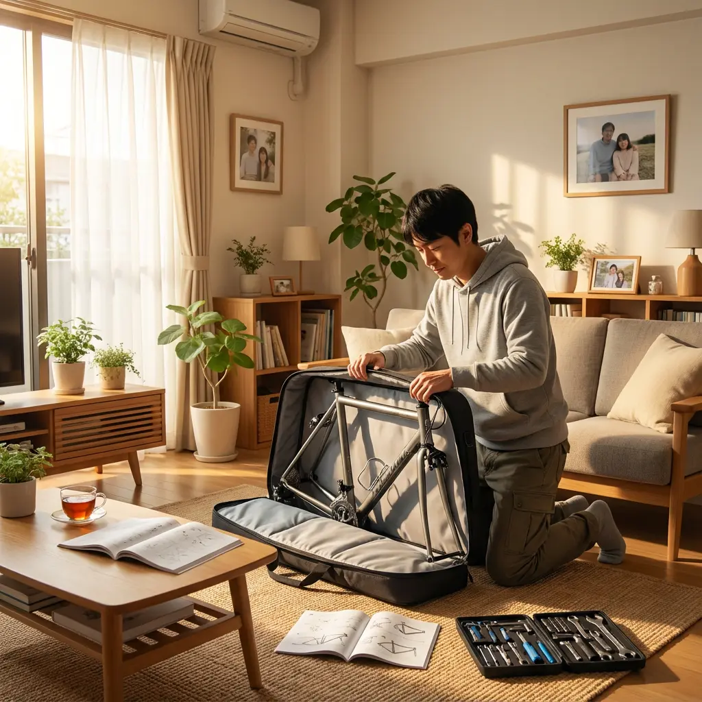 輪行の準備と電車内での様子