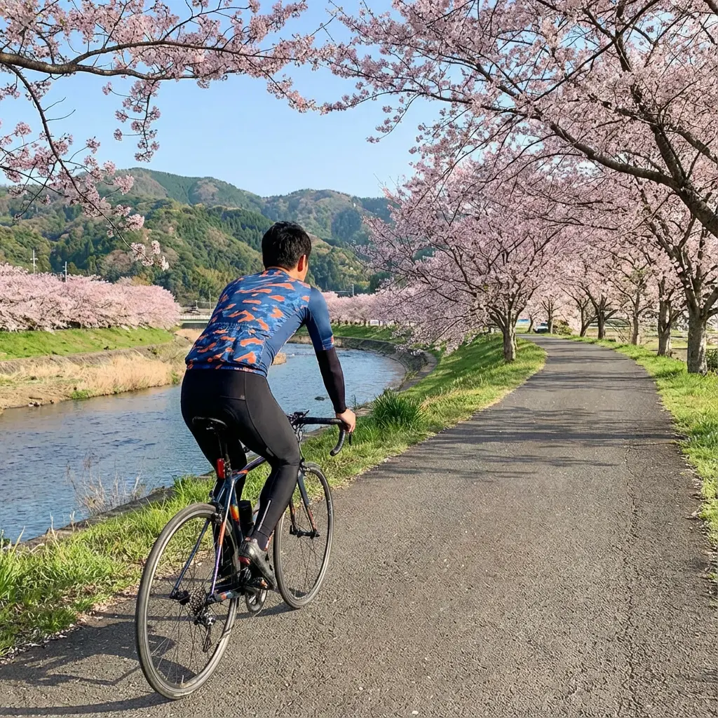 春の爽やかなサイクリング風景