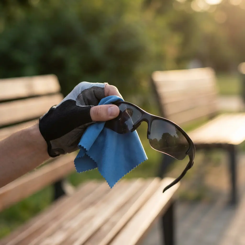 サイクリングサングラスのメンテナンス風景