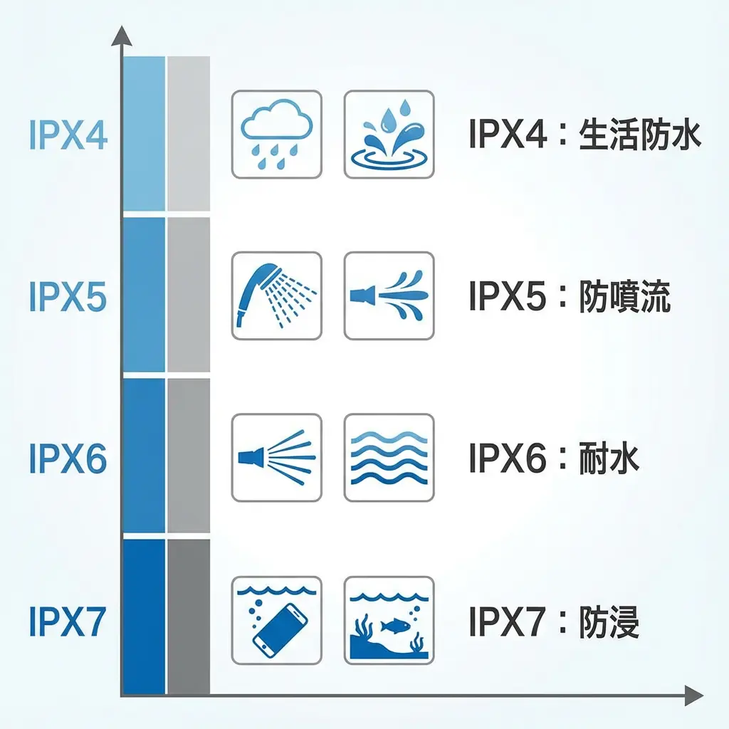 IPX防水規格の説明図