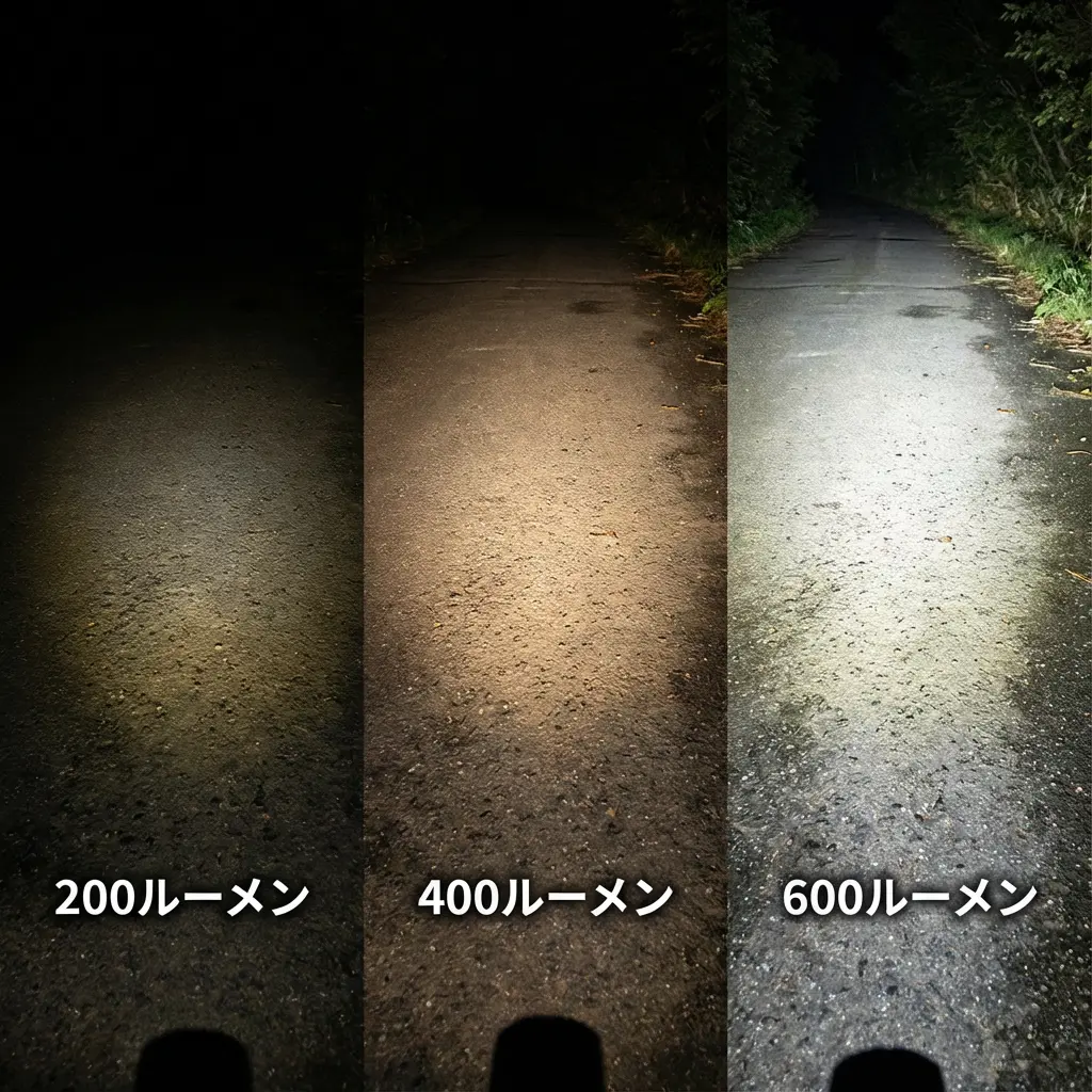 ルーメン別の明るさ比較写真