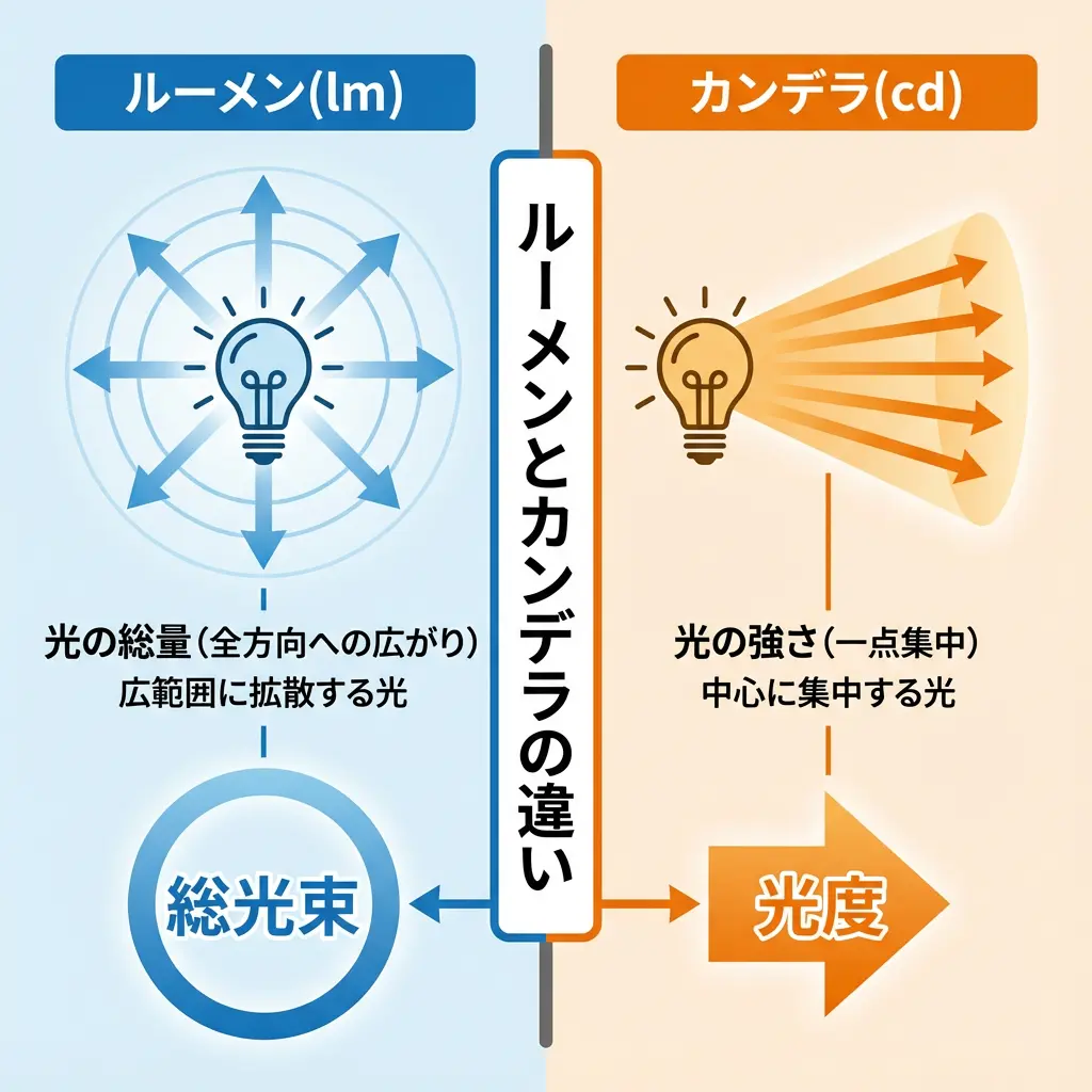 ルーメンとカンデラの違いを示す図