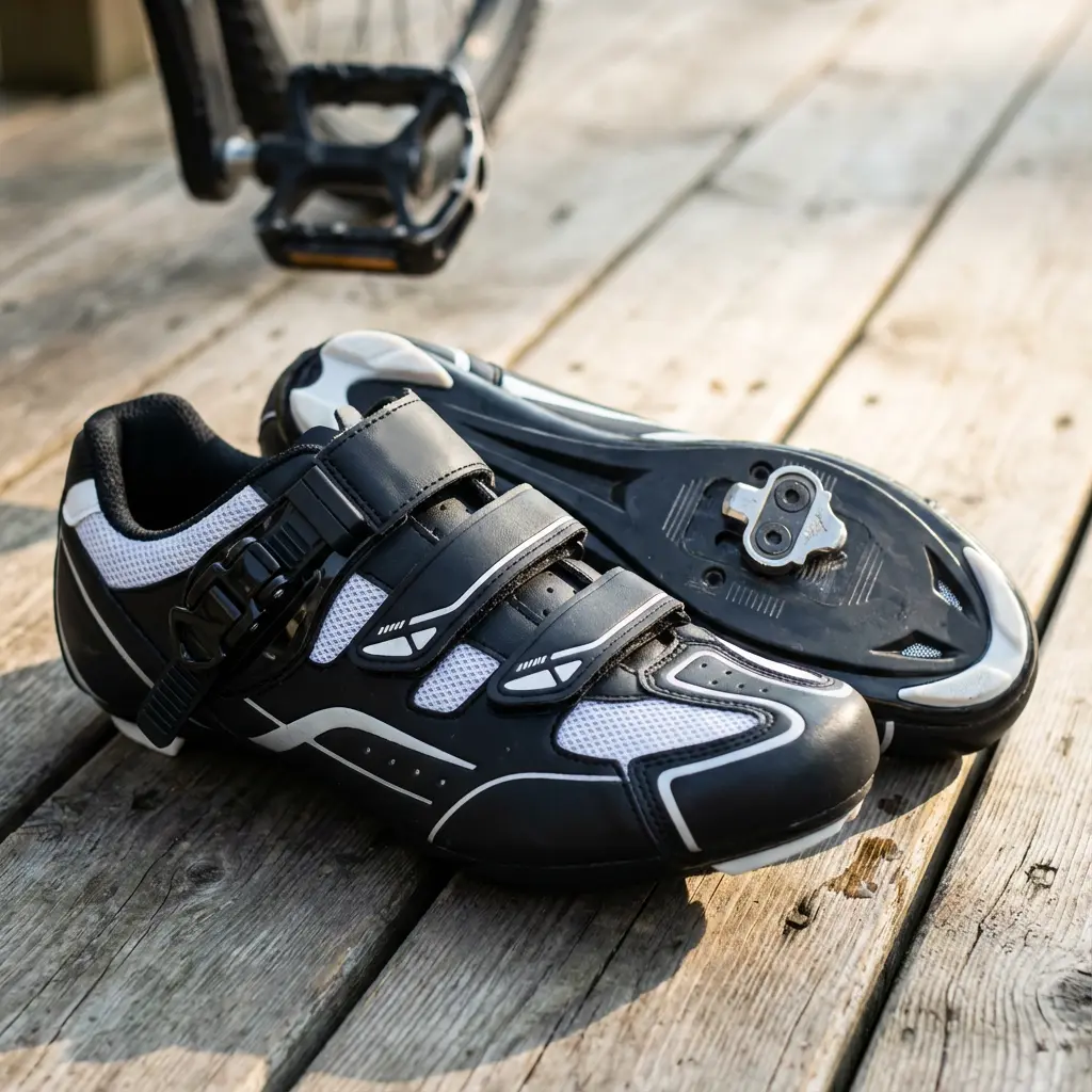 SPDビンディングシューズの着用例