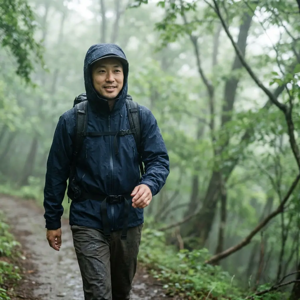 雨の中でも快適に行動する登山者