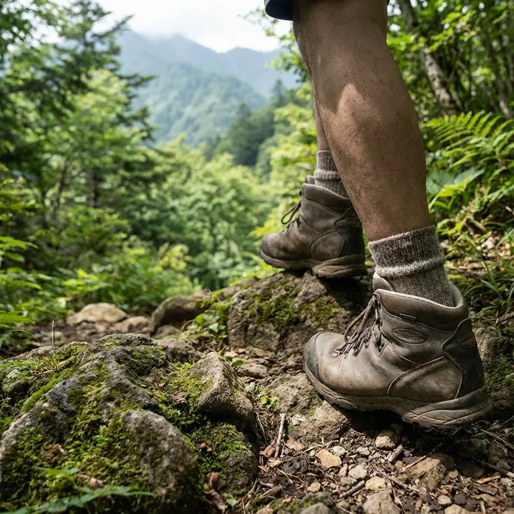 ミッドカット登山靴での登山シーン