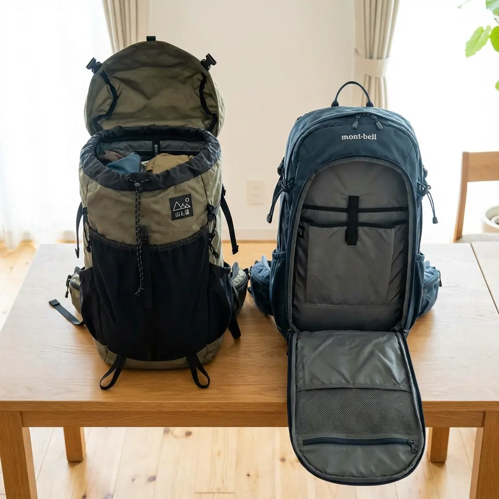 ザックの細部をチェック