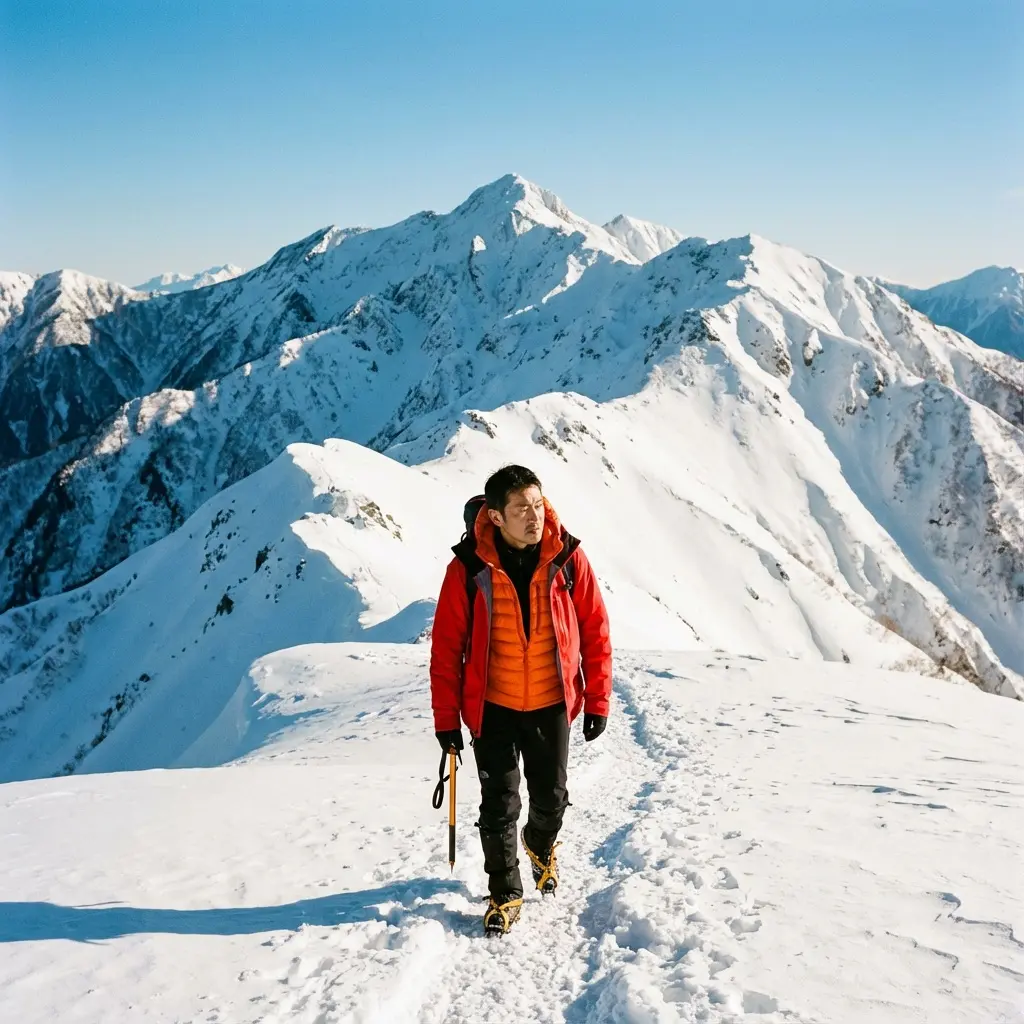 冬のトレッキングでのミドルレイヤー着用例