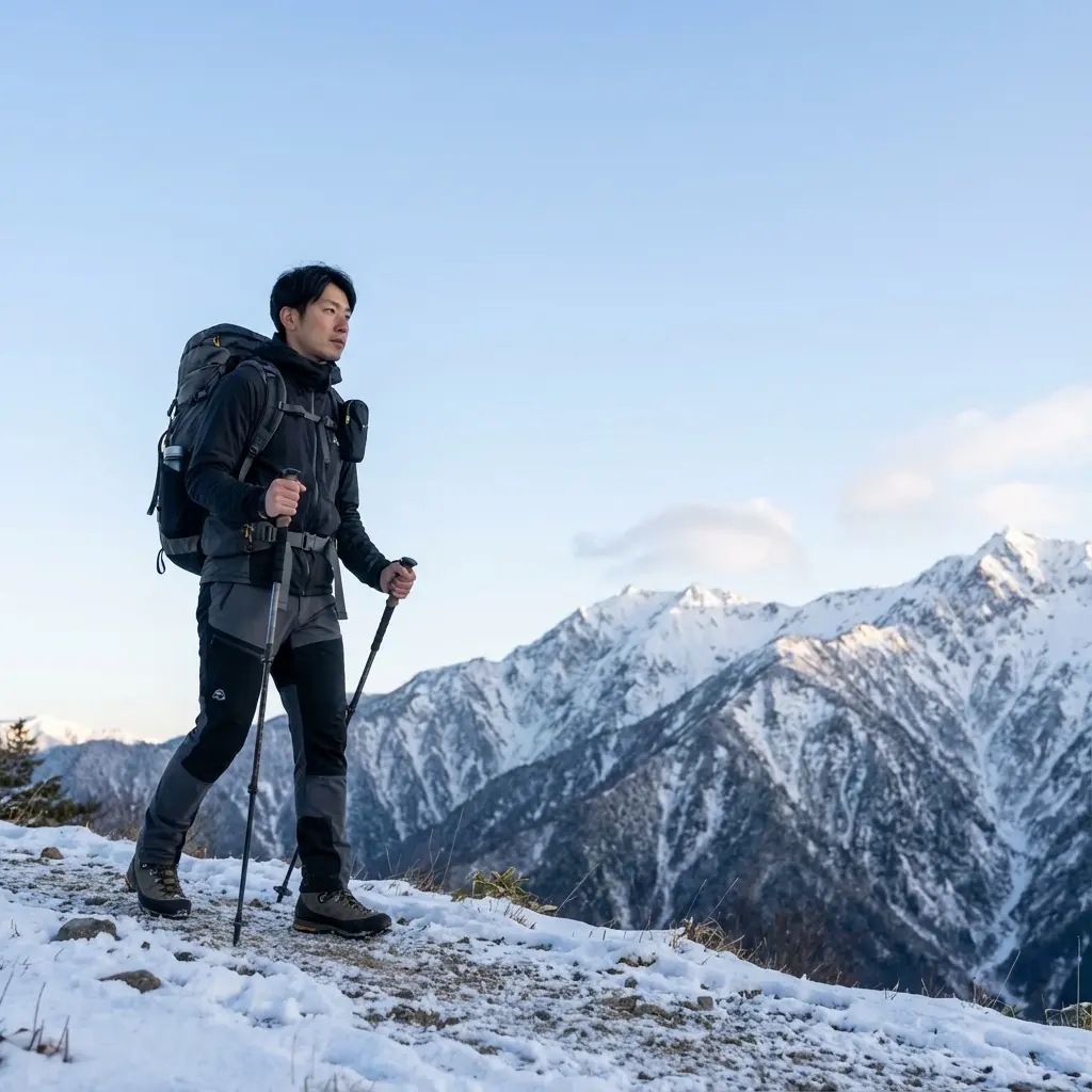 冬山登山のトレッキングパンツ着用イメージ
