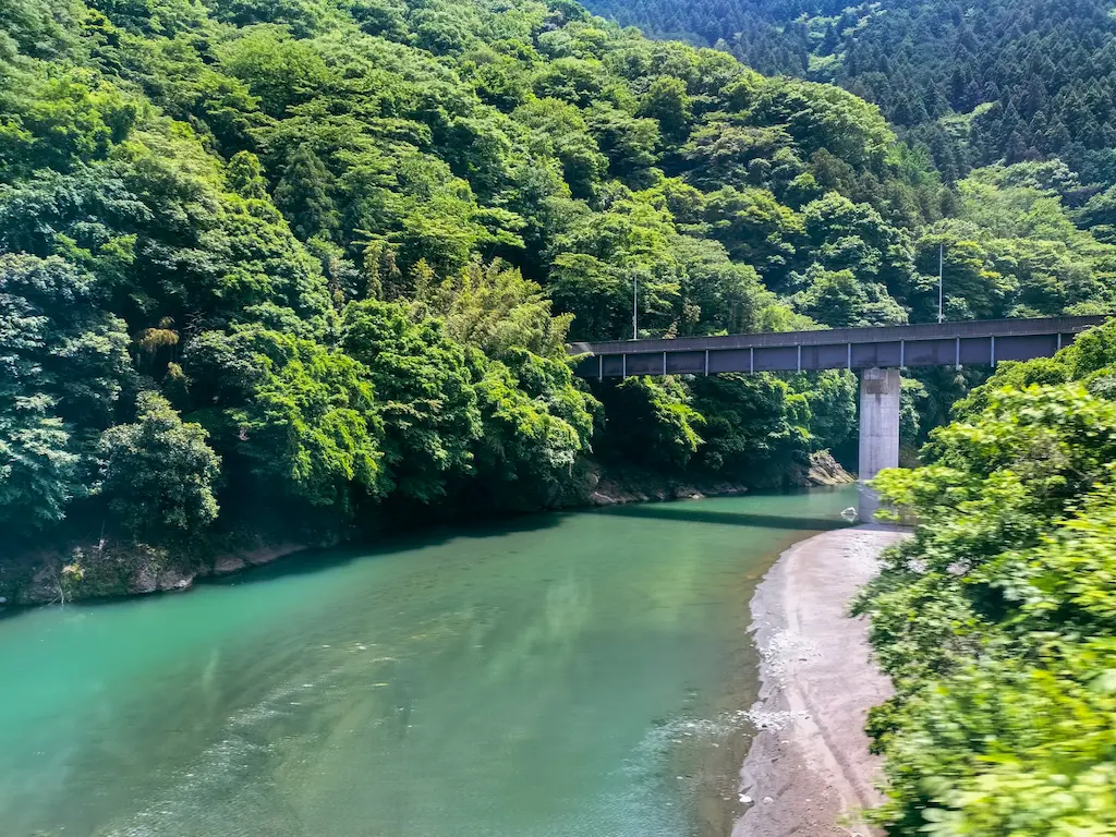 酒匂川と周辺の山々の風景