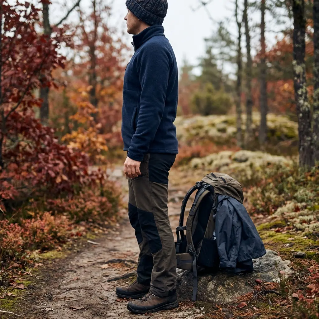 登山中のレイヤリング調整シーン