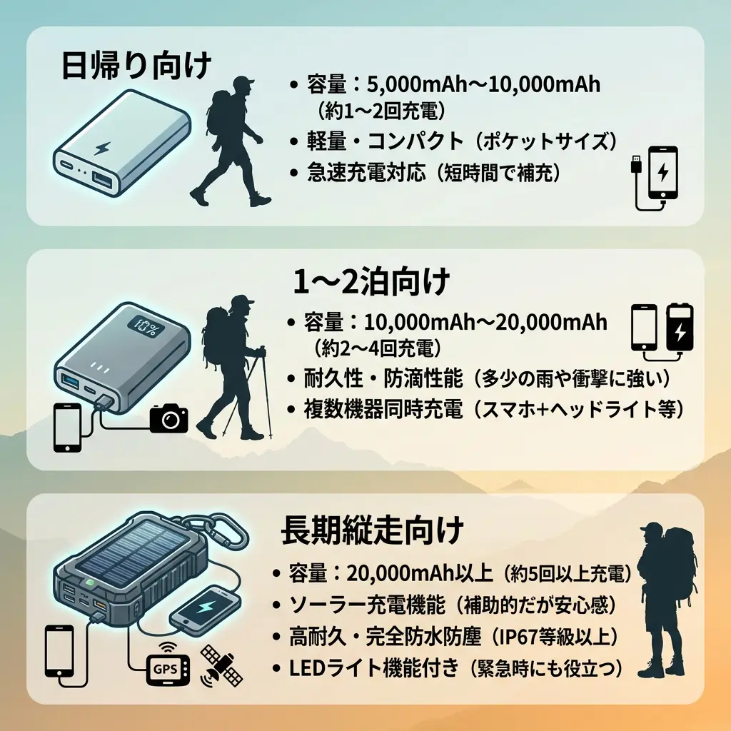 登山スタイル別のおすすめモバイルバッテリー選択ガイド