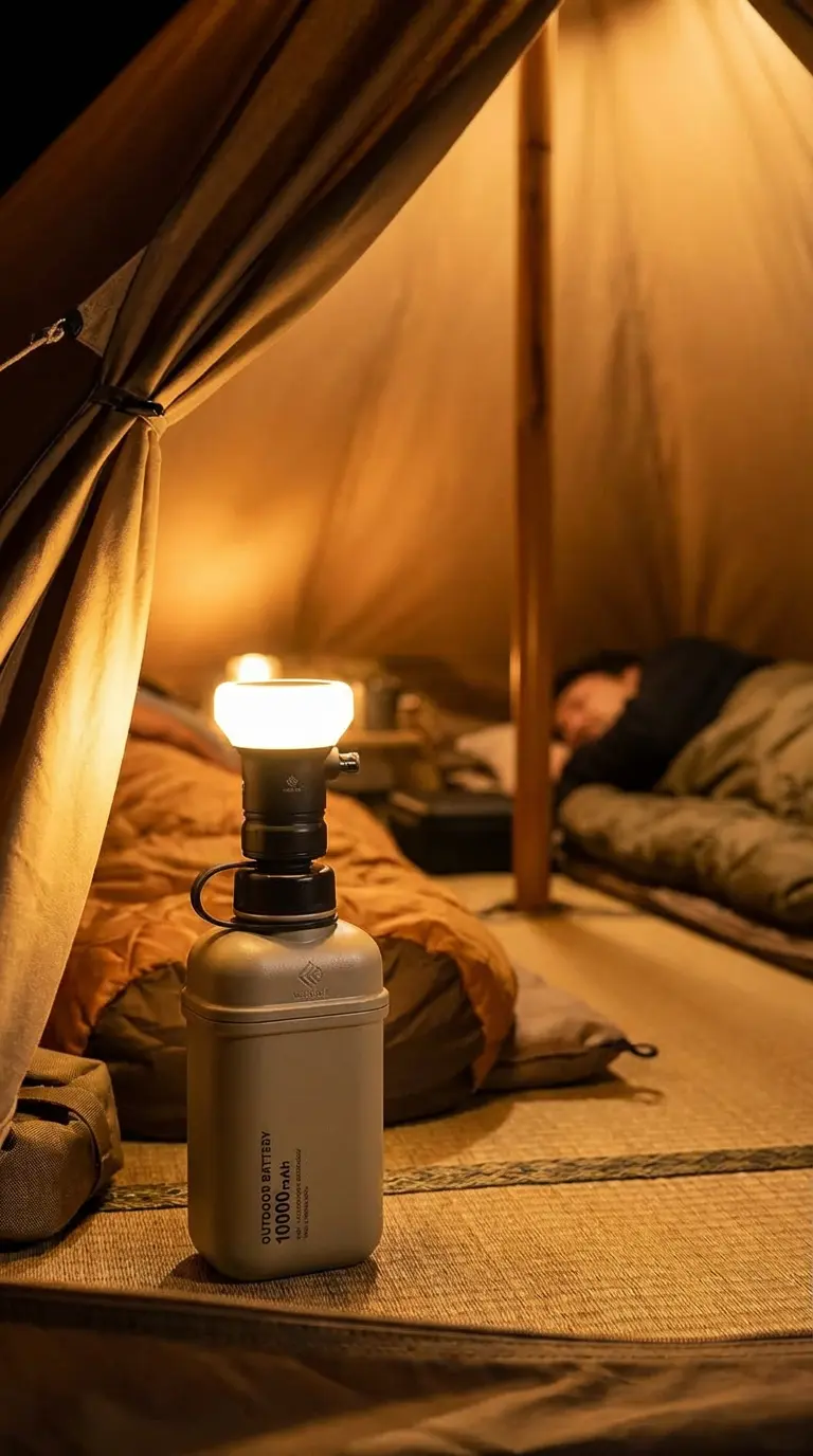 NESTOUTモバイルバッテリーに別売りLEDランタンを装着した拡張システム