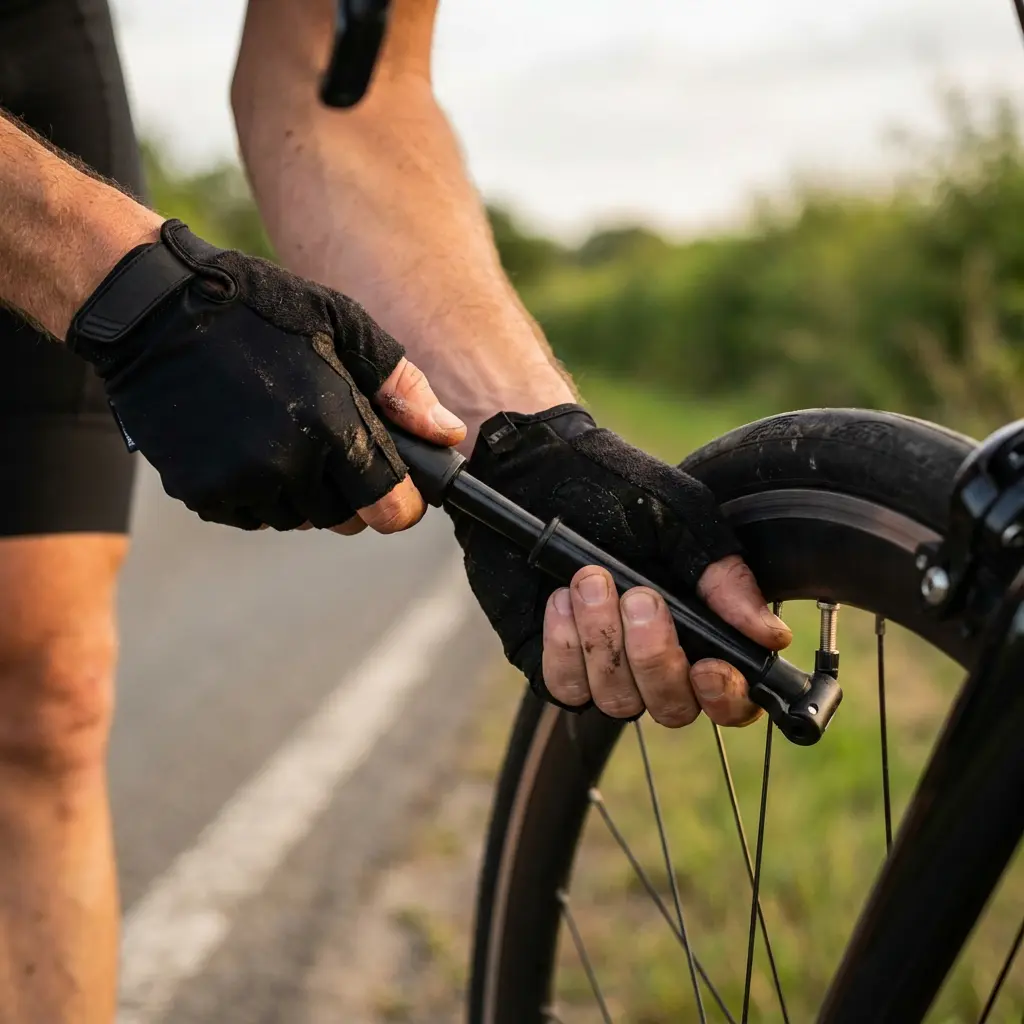 携帯ポンプでの空気入れ