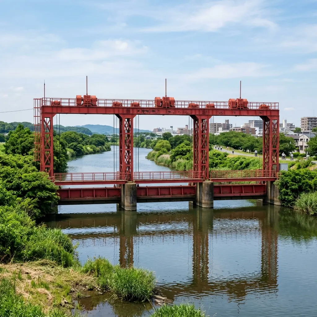 岩淵水門の赤い水門