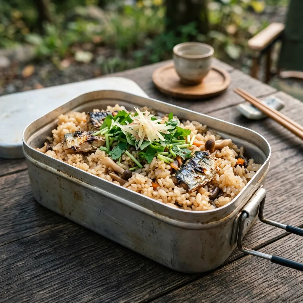 メスティンで炊いたさんまの炊き込みご飯
