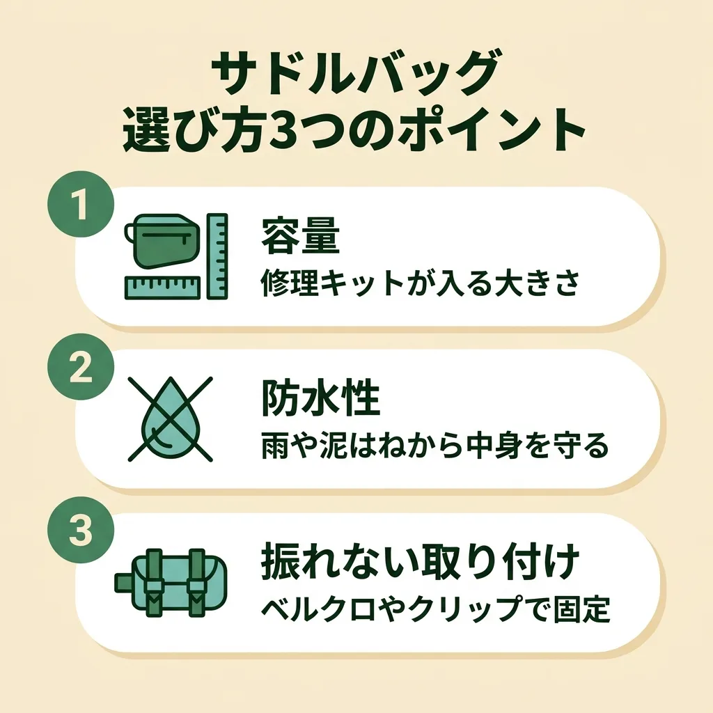 サドルバッグの選び方3ポイント:容量・防水性・振れない取り付け