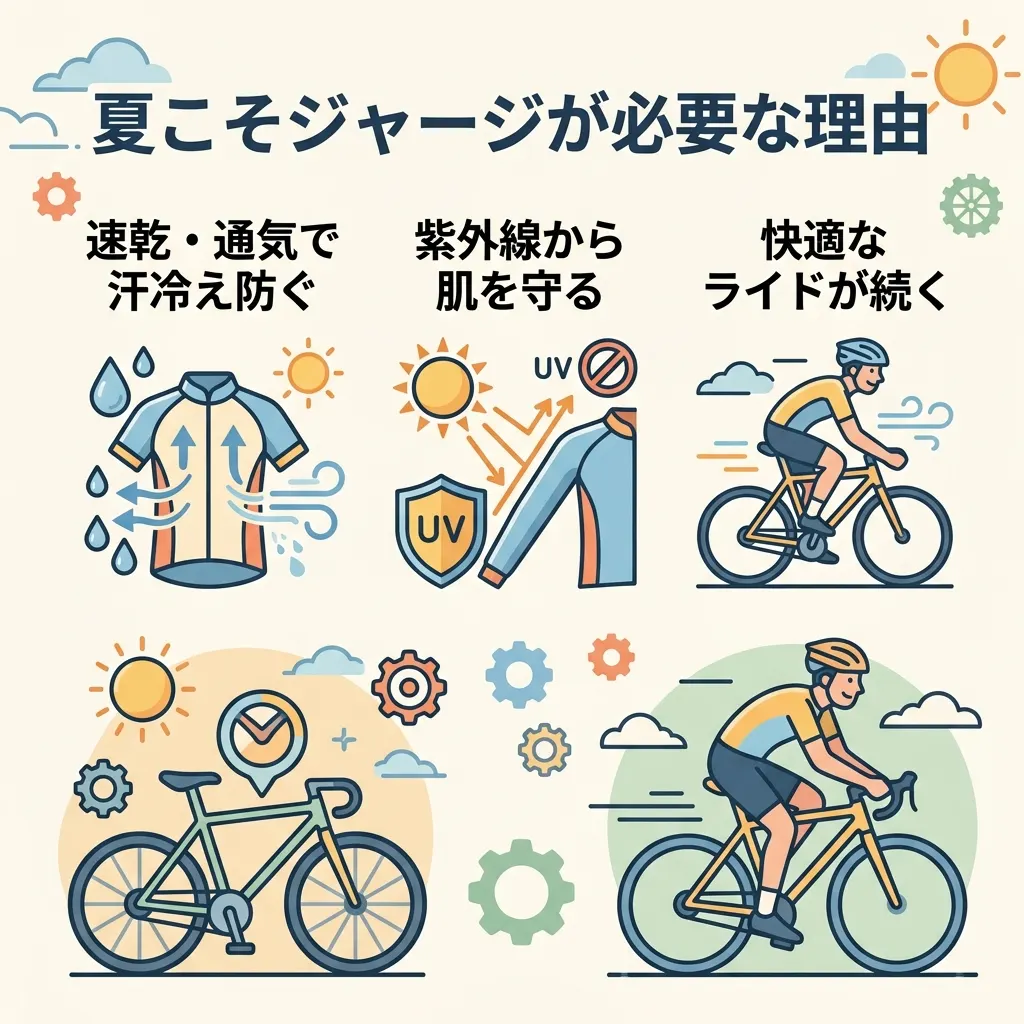速乾・通気とUV対策で快適さが上がる夏用ジャージの魅力を図解