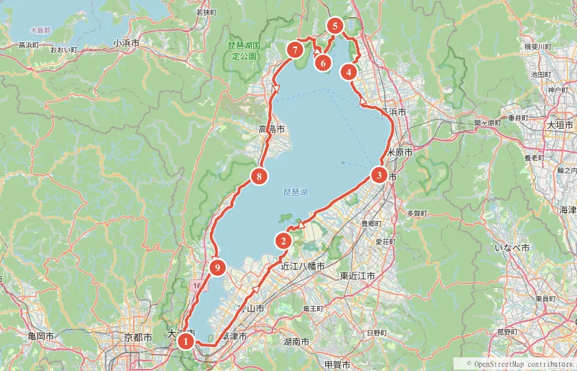 ビワイチ 約190kmのルート地図と主要スポット