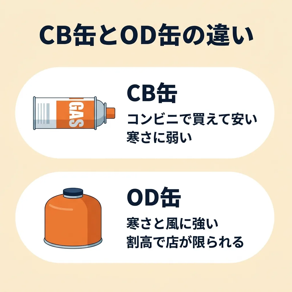 CB缶とOD缶の違い：入手性・ランニングコスト・寒さへの強さ